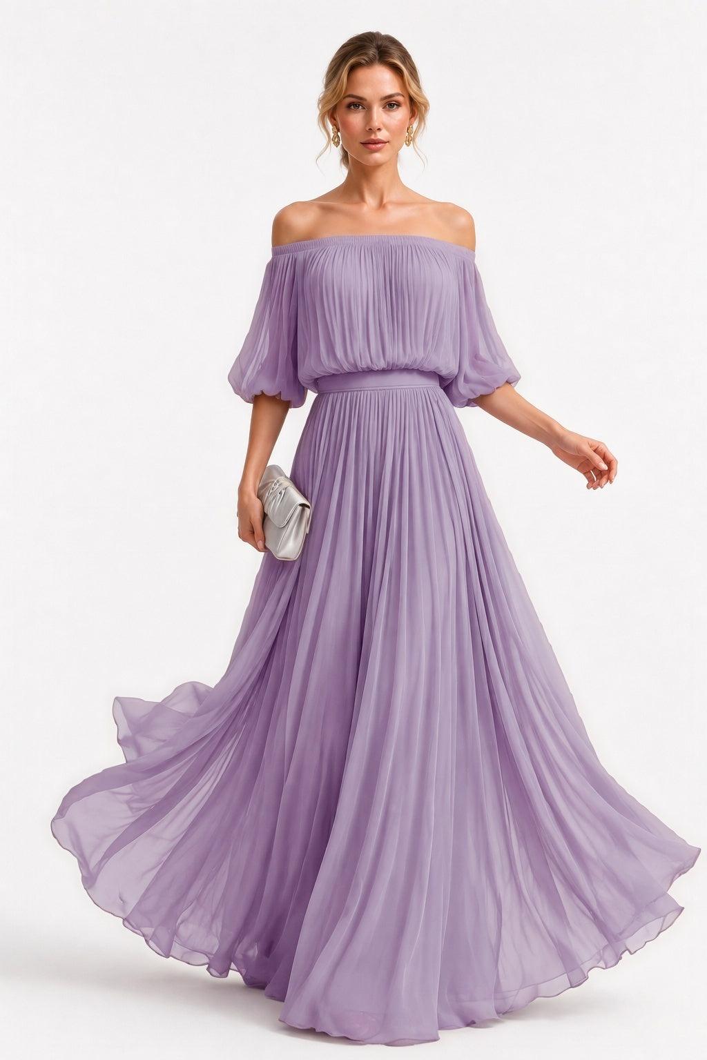 A-Line Floor Length Chiffon Wedding Guest Dress CG0373 - Dusty Purple - COCOMELODY